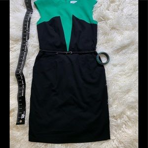 A green and black Calvin Klein dress